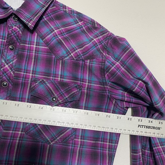 Wrangler 20X Competition Purple Plaid Western Shirt Mens Advanced Comfort M Snap - Picture 4 of 8